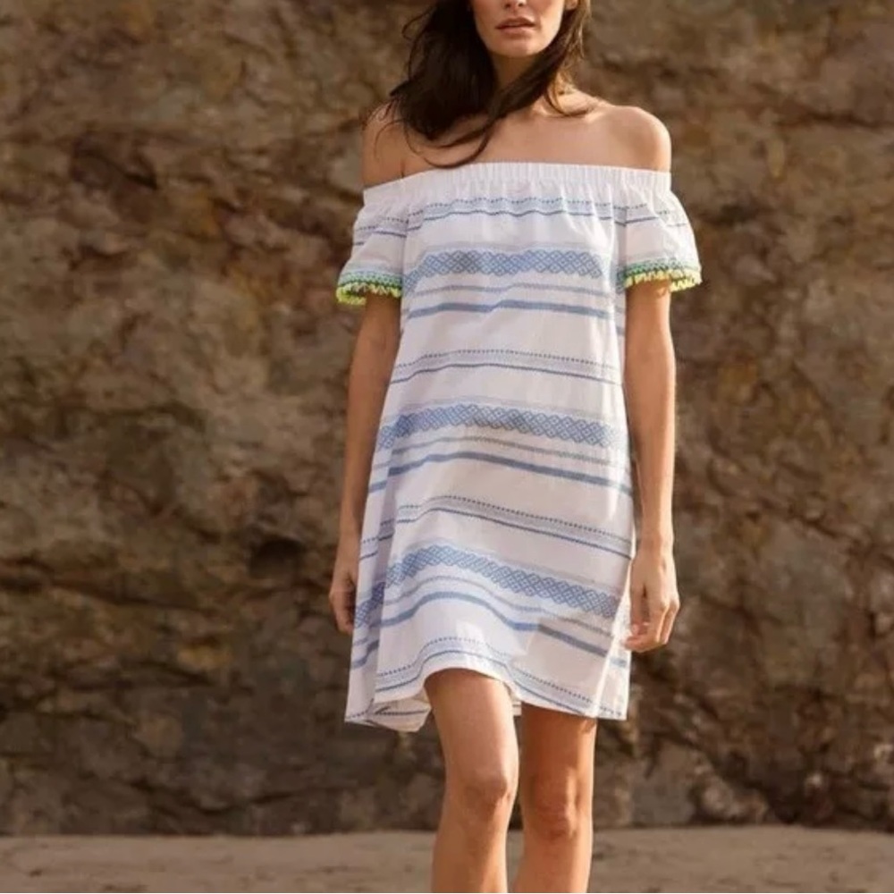 Buckley K Tala Off Shoulder Dress S White Blue Striped